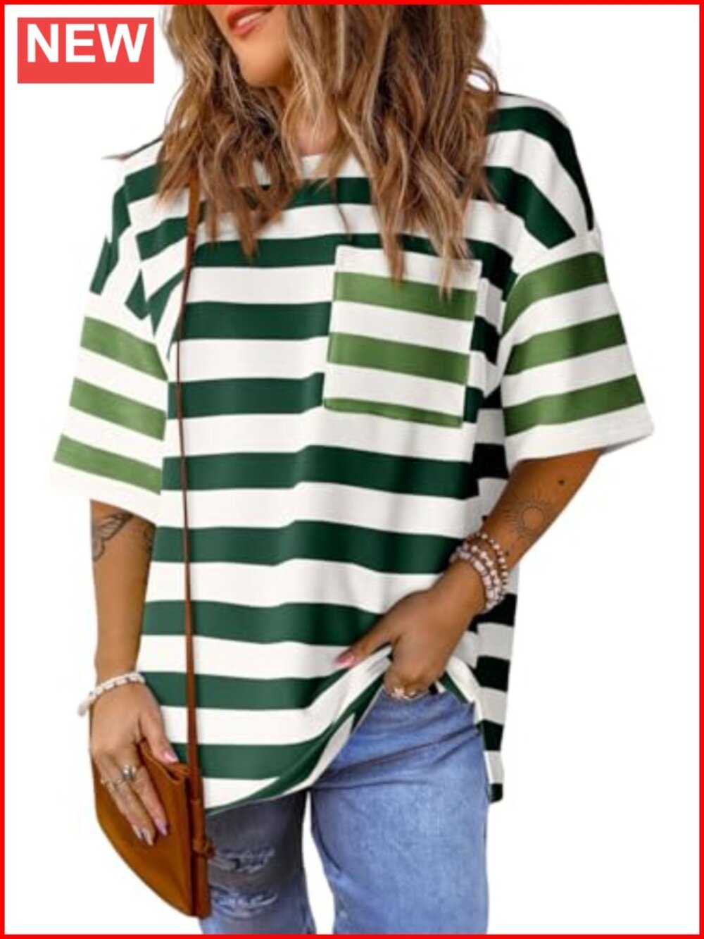 Oversized Striped Tee Shirts Color Block Summer Casual Crew Neck Womens